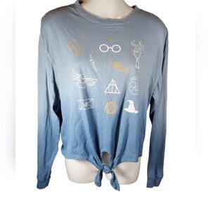 HARRY POTTER tie front graphic long sleeve tee L